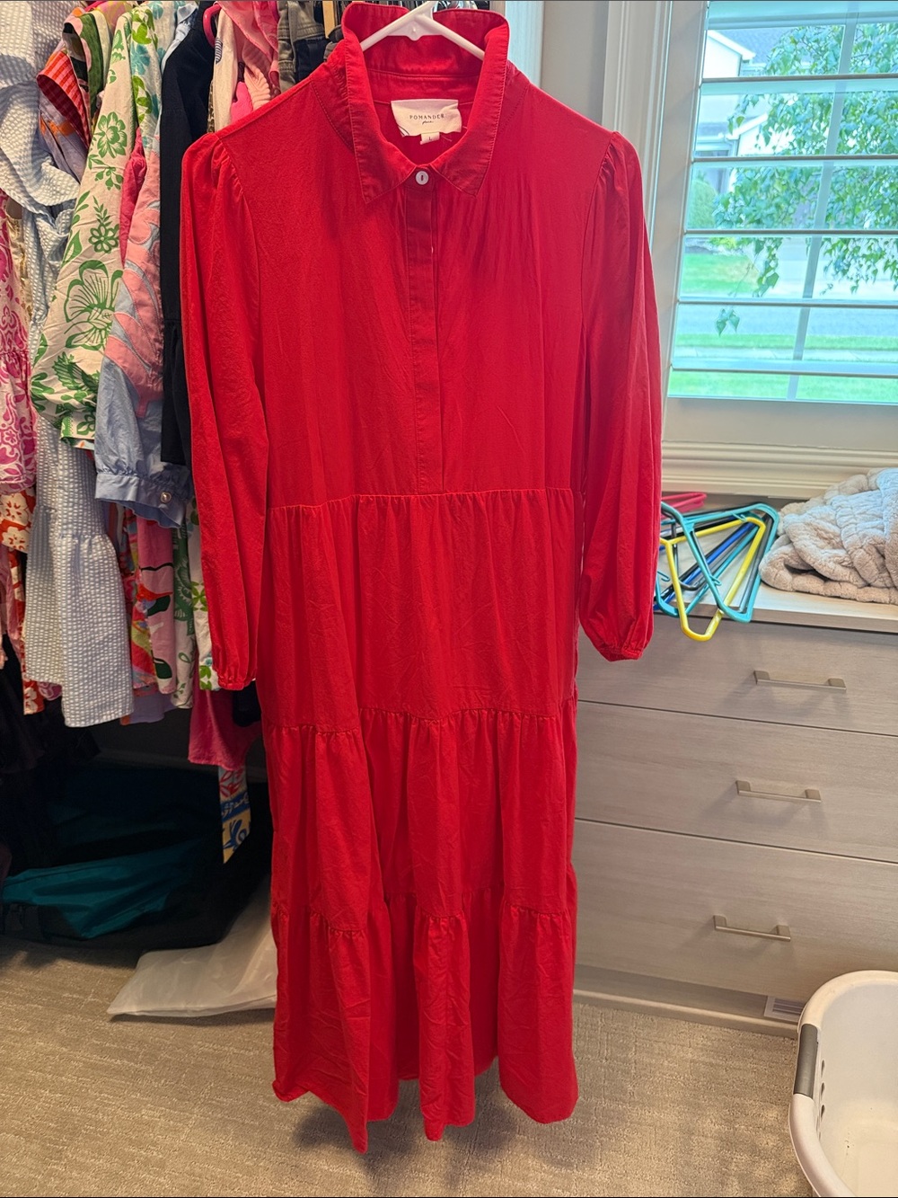 Pomander Place Red Tiered Button-Front Maxi Dress